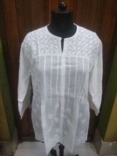 SHIRT XL 45 ETHNIC HANDMADE CHIKAN EMBROIDERY COTTON TOP TUNIC KURTA KURTI DRESS