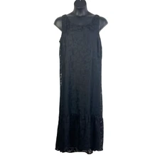 J Jill Dress XL maxi shift floral black on black burnout cocktail sleeveless