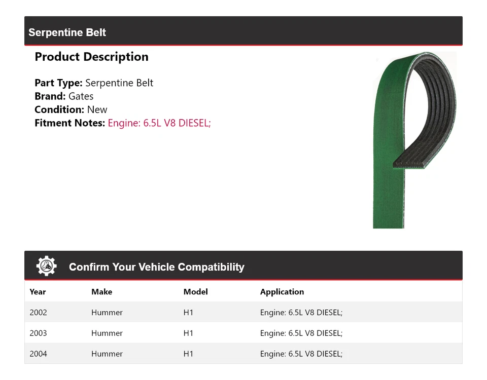 Puertas de cinturón serpentinas diésel V8 6,5 L Hummer H1 2002-2004 2003 Foto 2 de 4