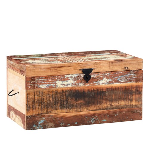 Reclaimed Boat Wood Trunk Storage Box Living Room Furniture in Multicolored - Picture 3 of 4