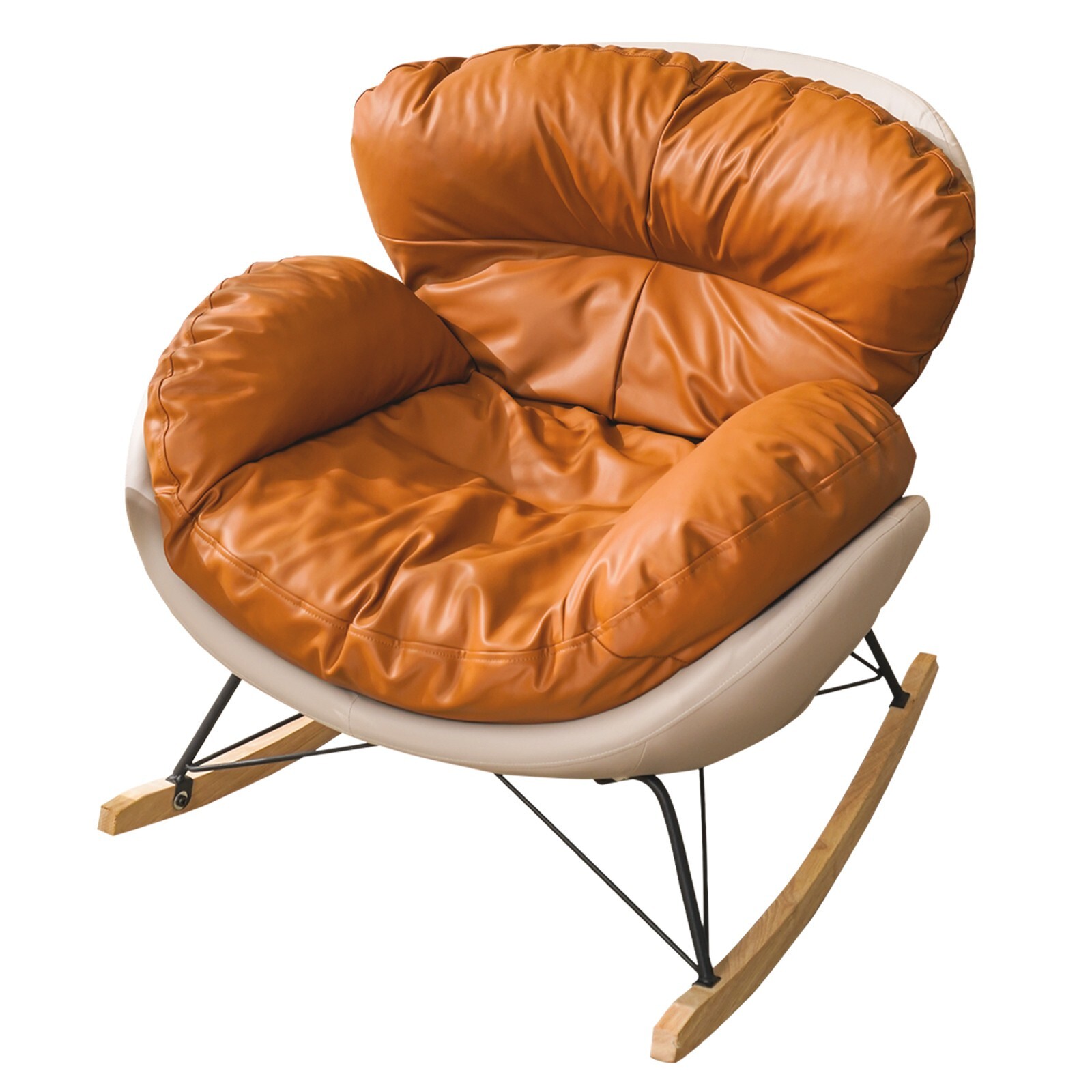GUYII Rocking Chair Wingback Chair Wood and Steel Chair Single Sofa with Handle