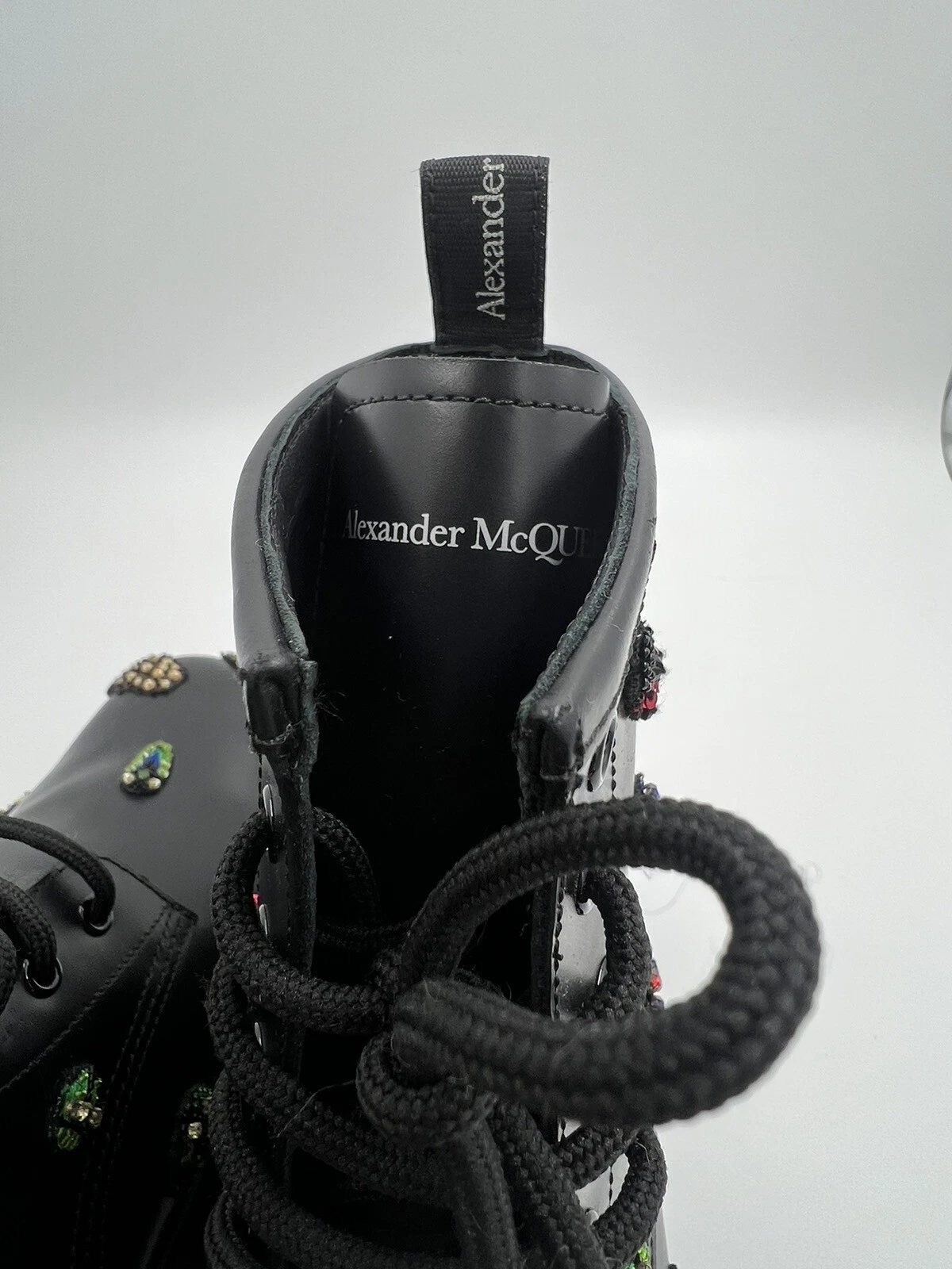 STIVALI ALEXANDER MCQUEEN NERI IN PELLE MULTI BUG RICAMATI TAGLIA 7 UK RP 1400