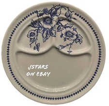 1948 BUFFALO CHINA BLUE LUNE WILD ROSE RESTAURANT WARE PORCELAIN GRILL PLATE