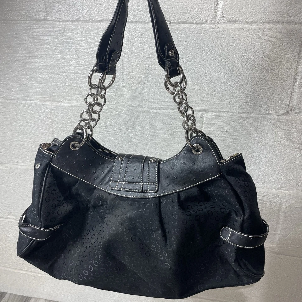 Vintage GUESS Monogram Baguette Shoulder Bag Black Womens Y2K RARE - Image 2 of 4