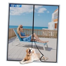 Upgraded PET Mesh Magnetic Screen Door Stronger Fit Door Size 72 80 Inch Black