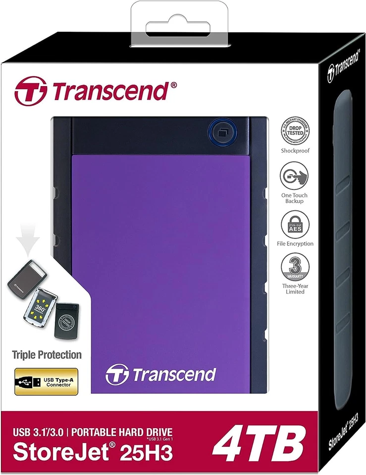 Transcend 4 TB Rugged Portable Hard Drive - Shock Resistant USB 3.1 Gen 1 StoreJ - Image 4 of 4