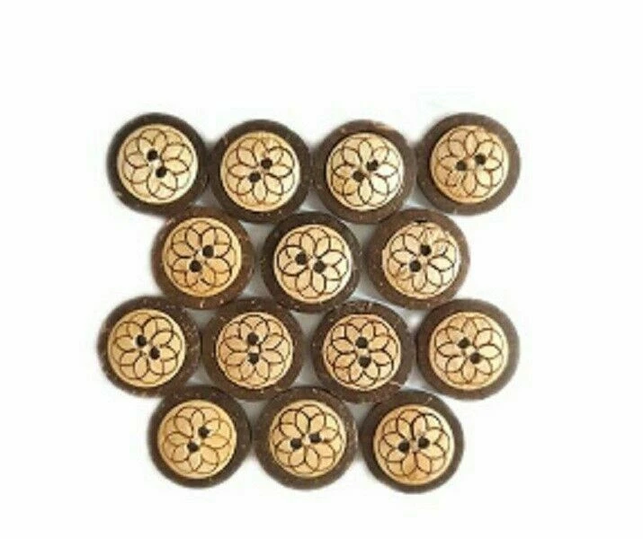 Coconut Shell & Mapel Flower Design Buttons 40Pc B910 - Image 3 of 4