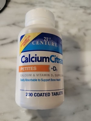 21st Century Calcium Citrate Petites Plus D3 Coated Tablets Supplement 200 Count