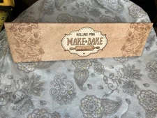 MAKE & BAKE Wooden Rolling Pin Embossed Flower Design NEW in Box & Ready to Gift