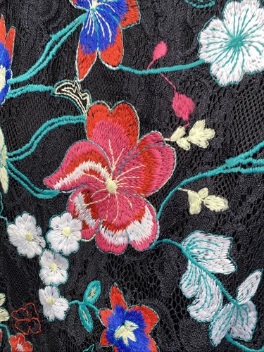 GUESS Black Floral Cold Shoulder Lace & Embroidered Mini Sheath Fitted Dress 6 - Picture 3 of 11