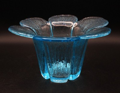 Vintage Viking Art Glass Ice Blue 6 petal Flower Candle Holder/Vase