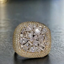 Men Cluster Pinky Ring Multi Cut Simulated White Diamond 14K Yellow Gold Plated