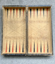Antique Leather Covered Bookshelf Game Board Checkers Backgammon Folding