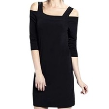 Clara Sun Woo Strappy Shift Dress Sz M Cold Shoulder Classic Minimalist