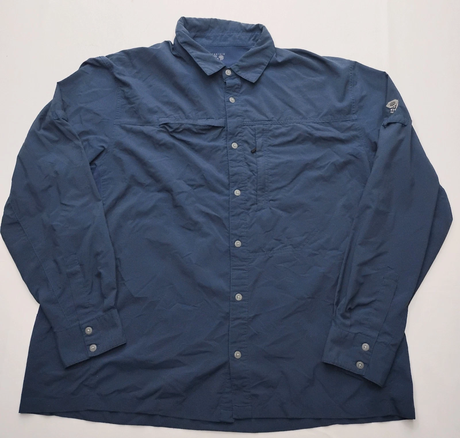 Mountain Hardwear Shirt Mens Large Blue Long Sleeve Vented Button Up Hiking