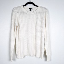 J. Crew Women's Lightweight Cable Knit Wool Blend Sweater Cream Sz L