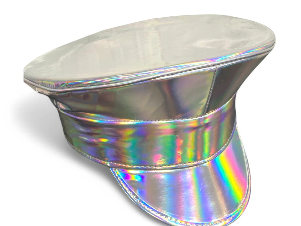 彩虹女式男式闪亮激光漆皮帽子警察 Cos 船长帽俱乐部服 — 第 4/4 张图片