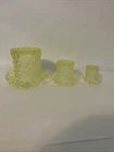 Vtg Fenton Uranium Glass Daisy Button Top Hat Set Vaseline Glows Vase