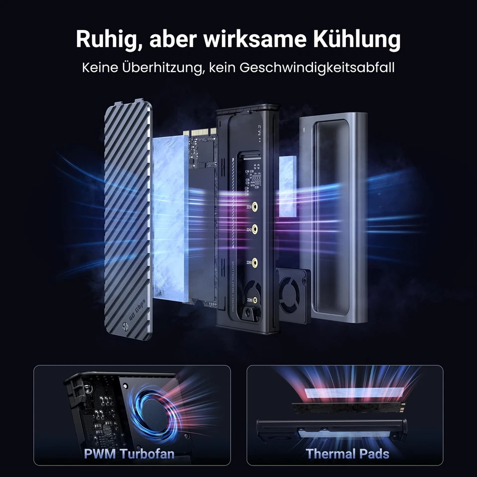 40 Gbps M2 SSD Gehäuse, USB 4 NVMe SSD Gehäuse für Thunderbolt 4/3, NVME Gehä... - Bild 3 von 4