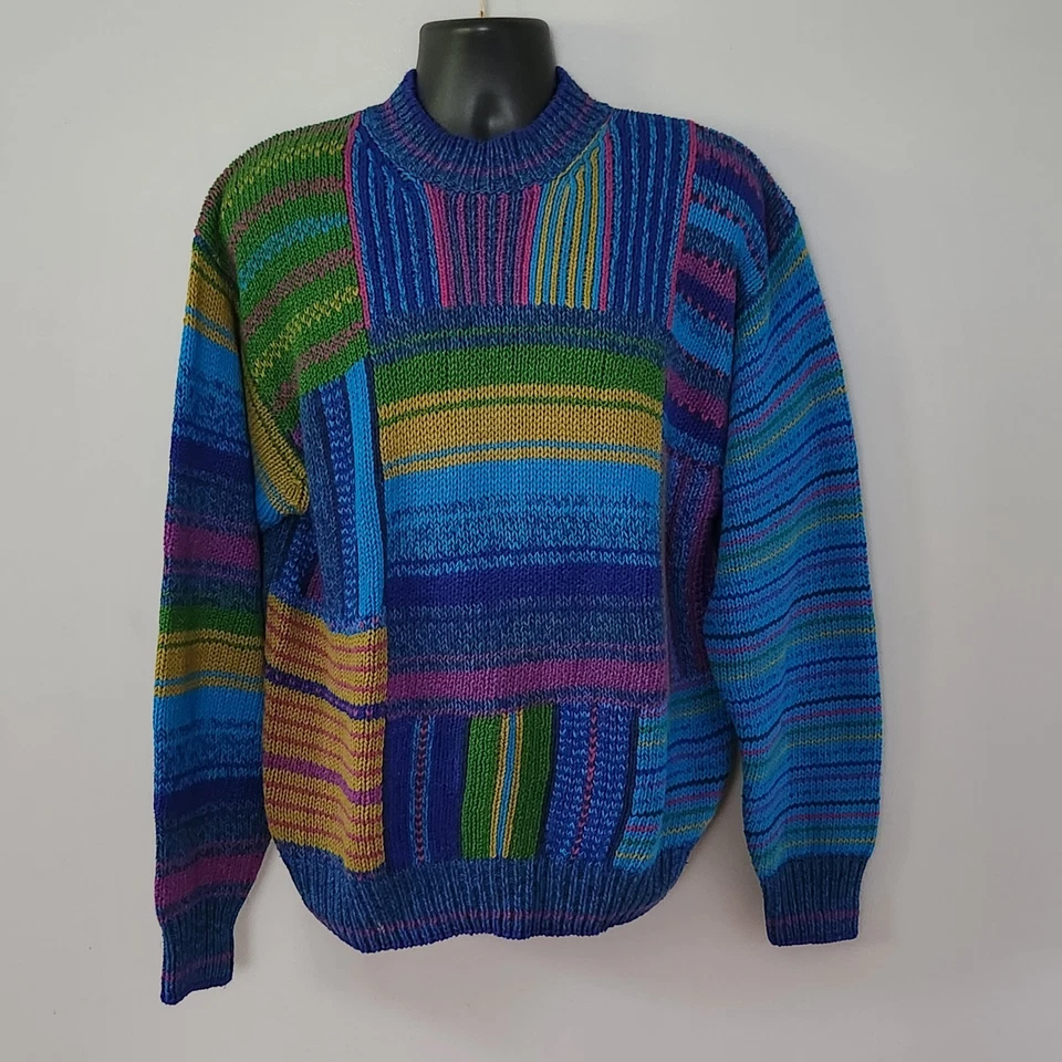 Suéter Colors By Alexander Julian Algodón Lino Geométrico Azul Turquesa Lrg Foto 2 de 4