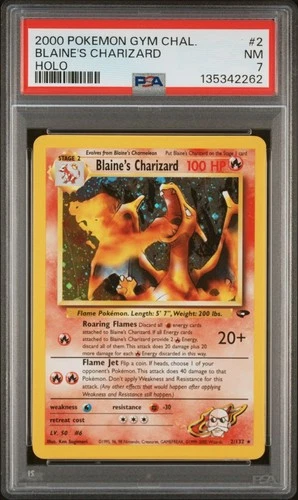 2000 POKEMON GYM CHALLENGE HOLO #2 BLAINE'S CHARIZARD PSA 7