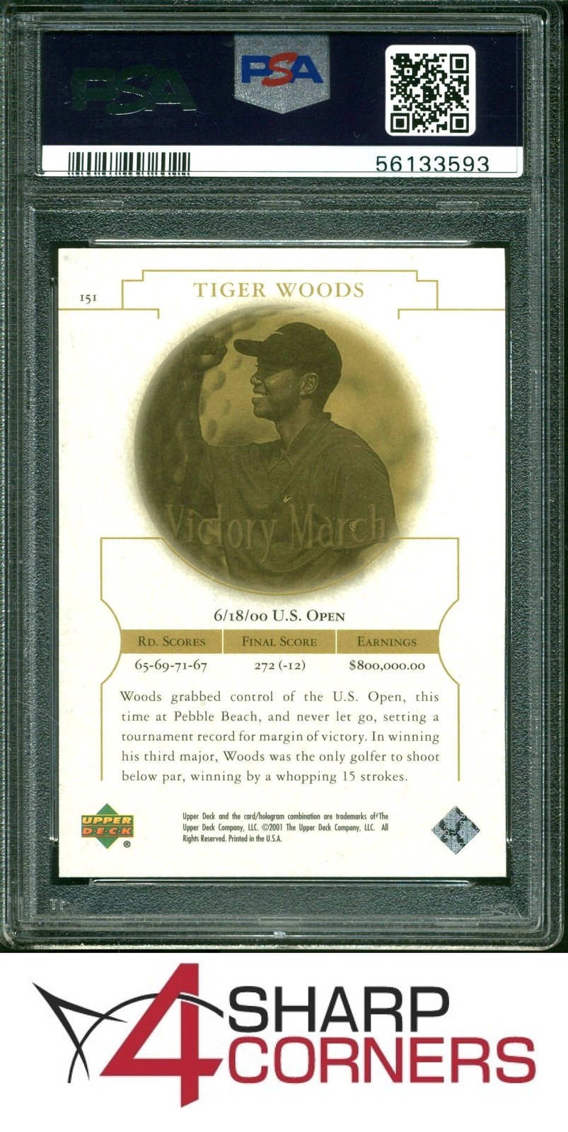 2001 UPPER DECK GOLF #151 TIGER WOODS RC HOF PSA 10 view 2