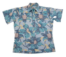 VTG Reyn Spooner Floral Pullover Shirt Medium Blue Hawaiian 80s USA Made