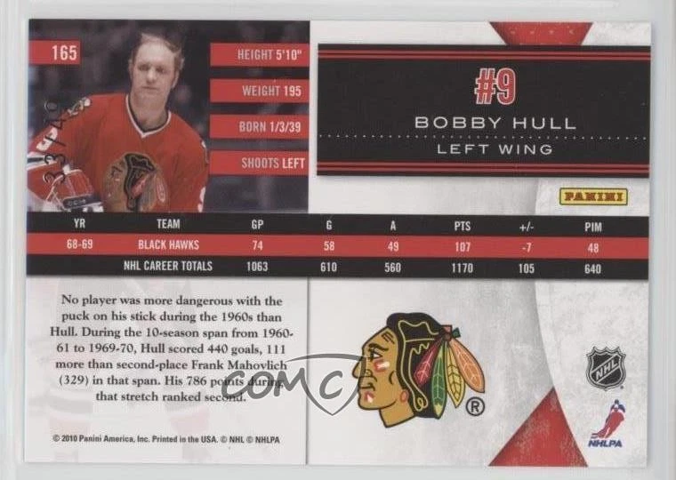 2010-11 Limited Legend Silver Spotlight /49 Bobby Hull #165 HOF - Image 2 of 2