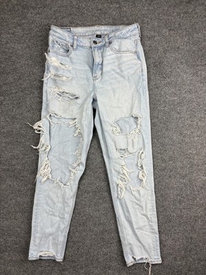 American Eagle Jeans Womens 4 Light Wash Mom Jean Strigid High Rise Distressed