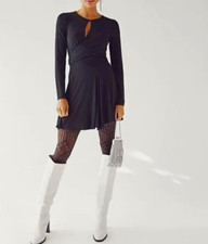 Free People Beach Vance Faux Wrap Keyhole Mini Dress Long Sleeve Knit Stretch M