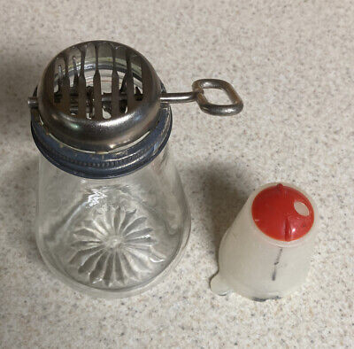 Vintage Glass Hand Crank Nut Chopper Grinder with Plastic Measuring Cup Top  6”