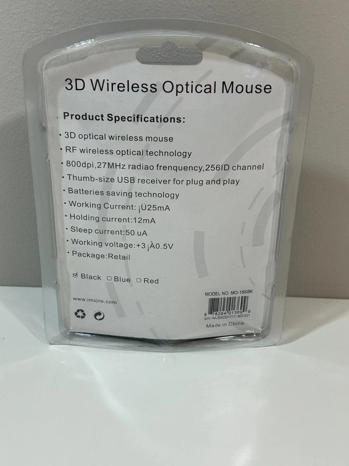 Micro 3D Wireless Optical Mouse - NEW Sealed MO-16SBK - Image 2 of 2
