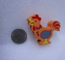 Wooden Orange Chicken Rooster 1 1/2" tall