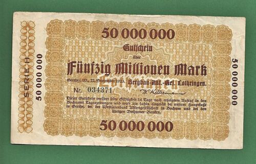 01 105 Notgeld Gerthe i. W. 50 Millionen Mark, 22.09.1923, Bergbau-Akt.-Ges. - Afbeelding 1 van 2