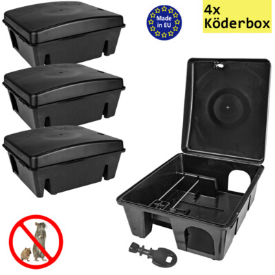 4x Köderstation Mäusefalle Mäusebox Köderbox Rattenbox Nagerköderstation Petigi