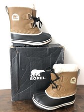 Sorel Yoot Pac TP Tan Black Leather Rubber Waterproof Boots Kids SZ 10