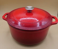 Crofton RED Enameled Cast Iron 6QT Red Dutch Oven/Stock Pot Double Handles & Lid
