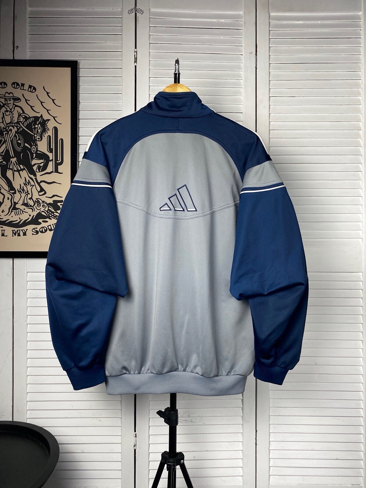 Vintage 00s Adidas Track Jacket Big Logo Stripes Mens M Blue Gray