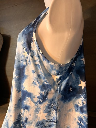 Womens Sleep Tank SLEEP DRESS SIZE 1X Blue White Tye Dye Racer Back - 第 5/8 張圖片