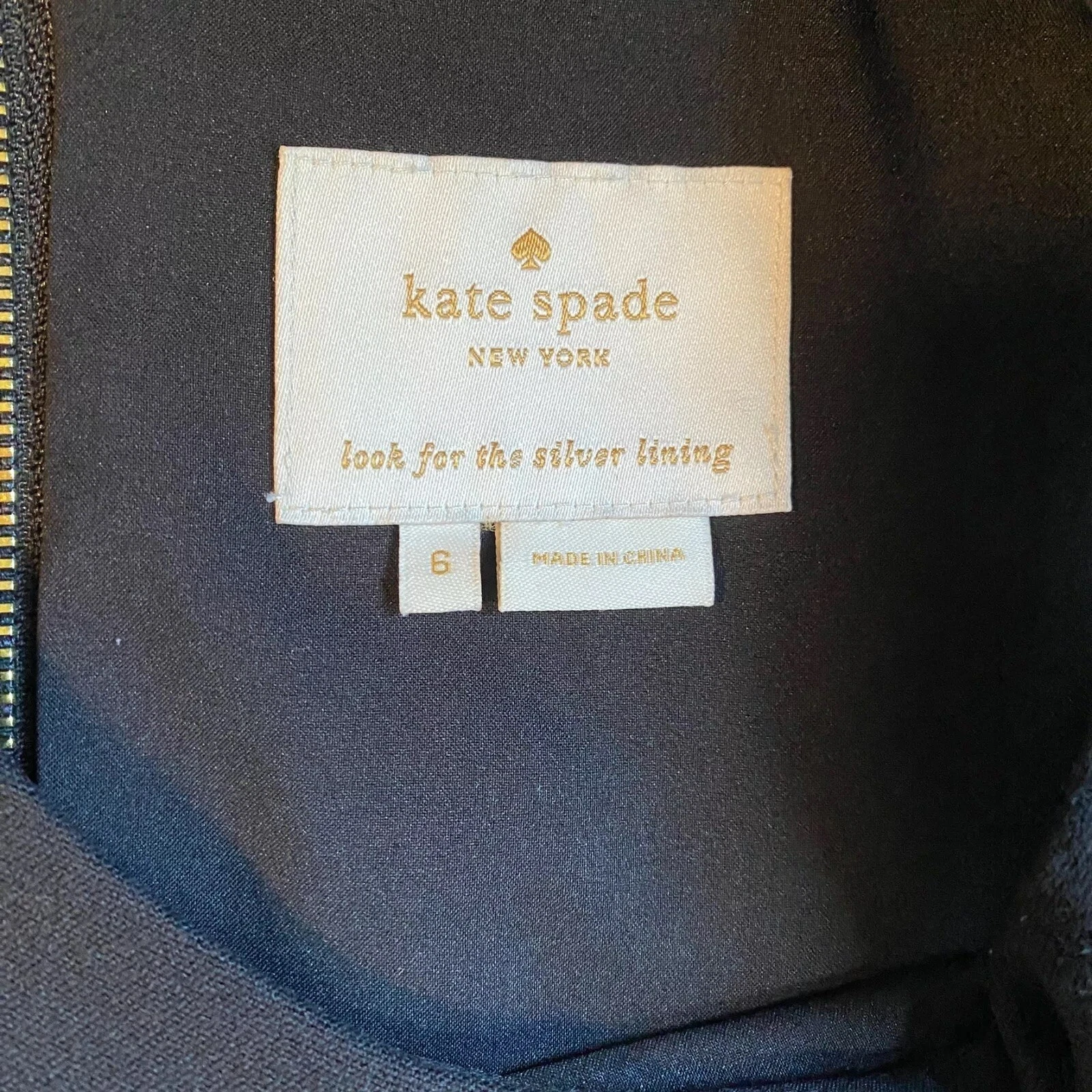 Vestito donna Kate Spade taglia 6 sartoriale aderente e svasato piccolo nero foderato oro det