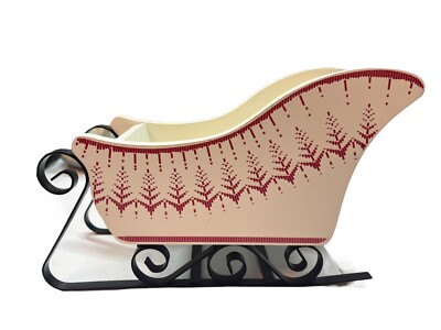 Christmas Sleigh Red White Planter Table Decoration Wood Metal Frame FTD Display