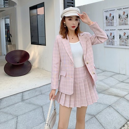 Tailleur completo rosa giacca manica lunga gonna corta slim elegante 4870 |  eBay