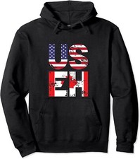 US EH Funny Canada American Flag Vintage Gift Unisex Hooded Sweatshirt