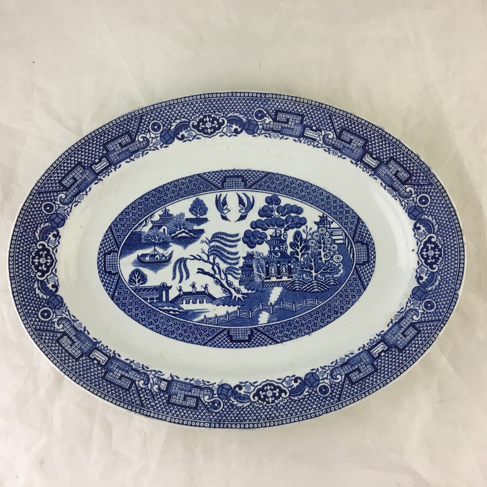 ANTIQUE CLASSIC BLUE WILLOW PATTERN TRAY OVAL PLATTER HOLLAND MADE