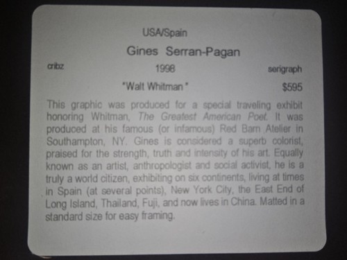 Gines Serran-Pagan Bleistift signierte Serigrafie "Walt Whitman 24" x 18" limitierte Auflage 1998 - Bild 6 von 6