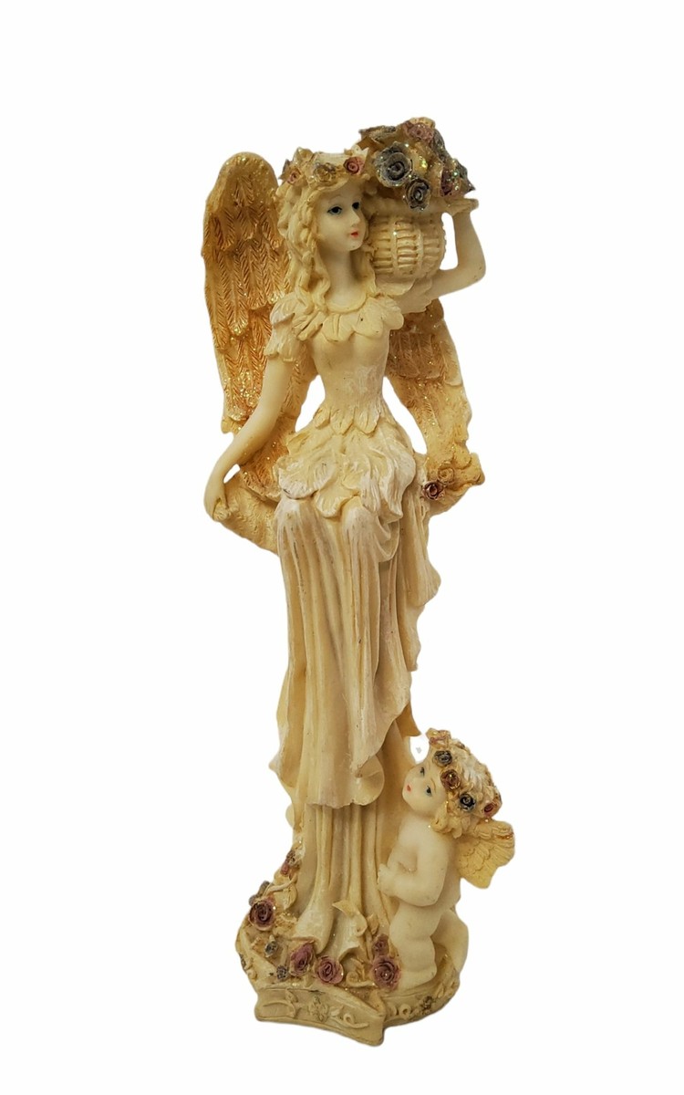 vintage three hands corp. resin pencil angel with cherub and