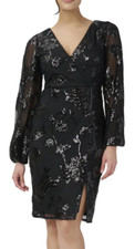 Adrianna Papell Long Sleeve Stretch Sequin Cocktail Dress L10406 Womens Size 18