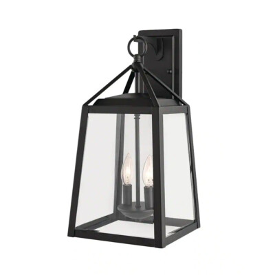HDC 19905 Blakeley Transitional 2-Light Black Outdoor Wall Lantern Beveled Glass