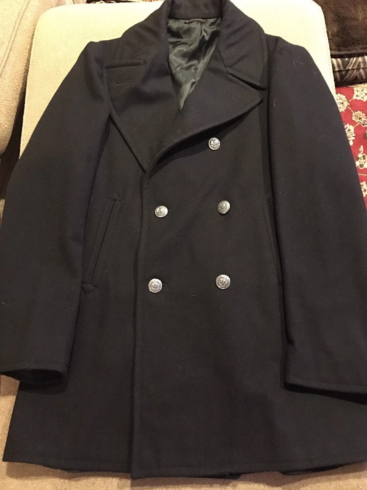 Classic ENLISTED VI-Mil Pea Coat USA Navy Black 100% Wool Men's size 38R  (JD)