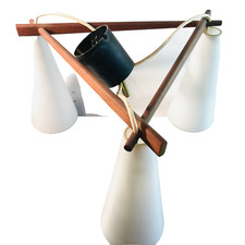 Vintage Deckenlampe TEAK Kaskaden Lampe Opal Glas Milchglas 50er 60er